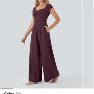 SoftlyZero™ Airy Short Sleeve Wide Leg Cool Touch Yoga Jumpsuit with Pockets